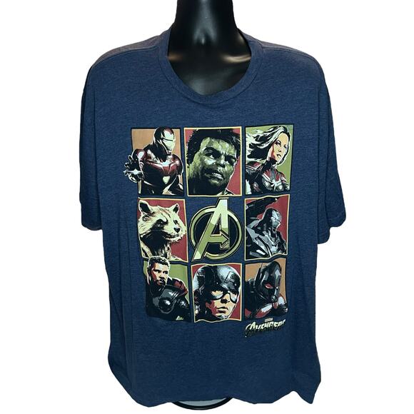 Marvel Avengers Superhero Collage T-Shirt 4X Blue Tee Hulk Iron Man Thor Cap - Picture 1 of 10